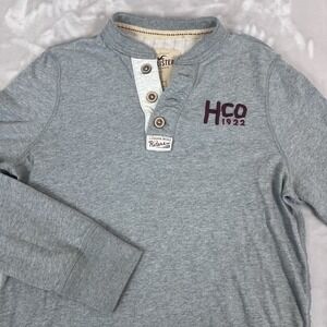 Y2K Hollister Shirt Mens Large Gray Henley Cotton Long Sleeve Preppy Mallcore